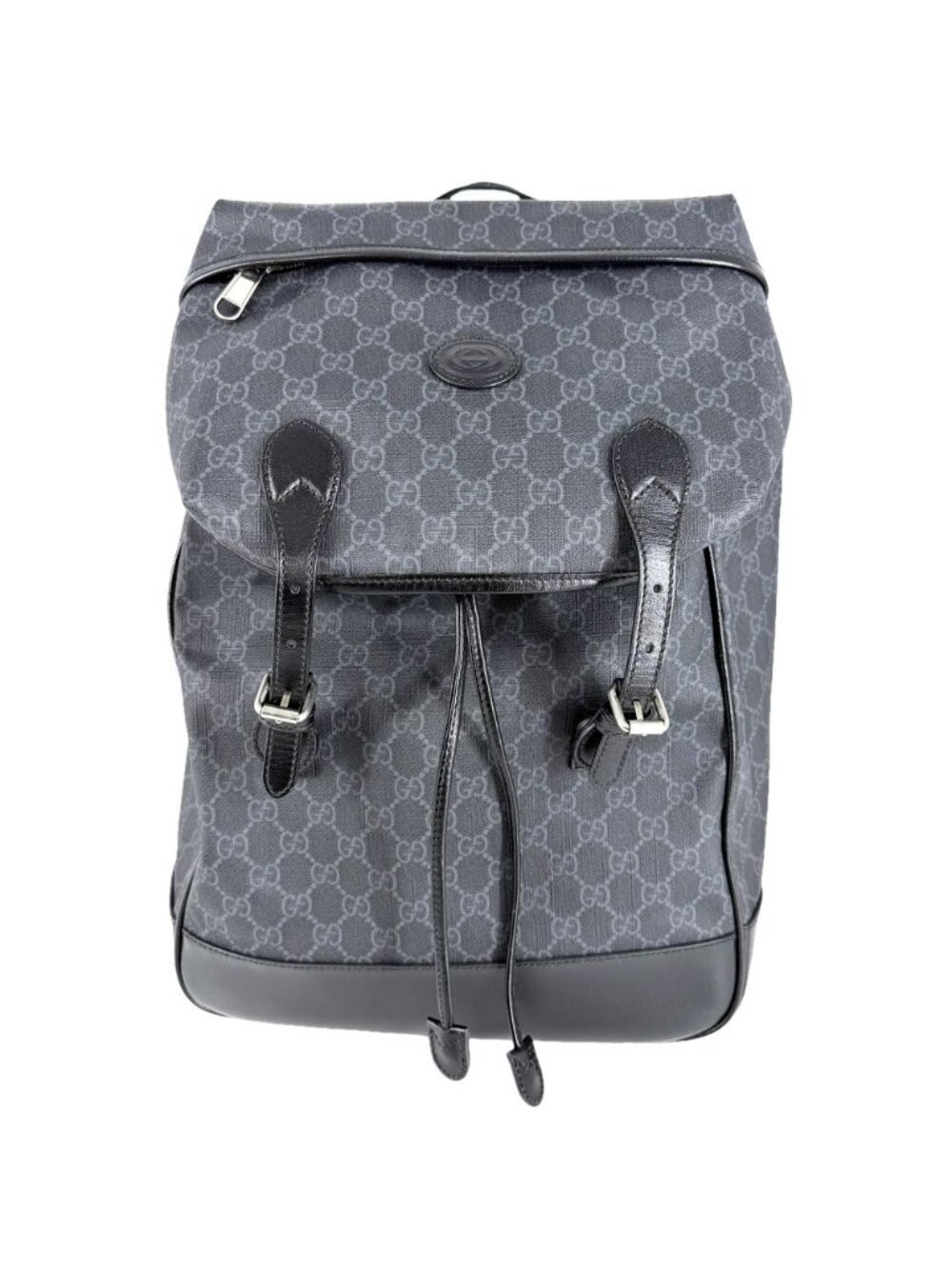 Gucci Backpack Interlocking G Medium GG Supreme Canvas Leather Gray Black Silver